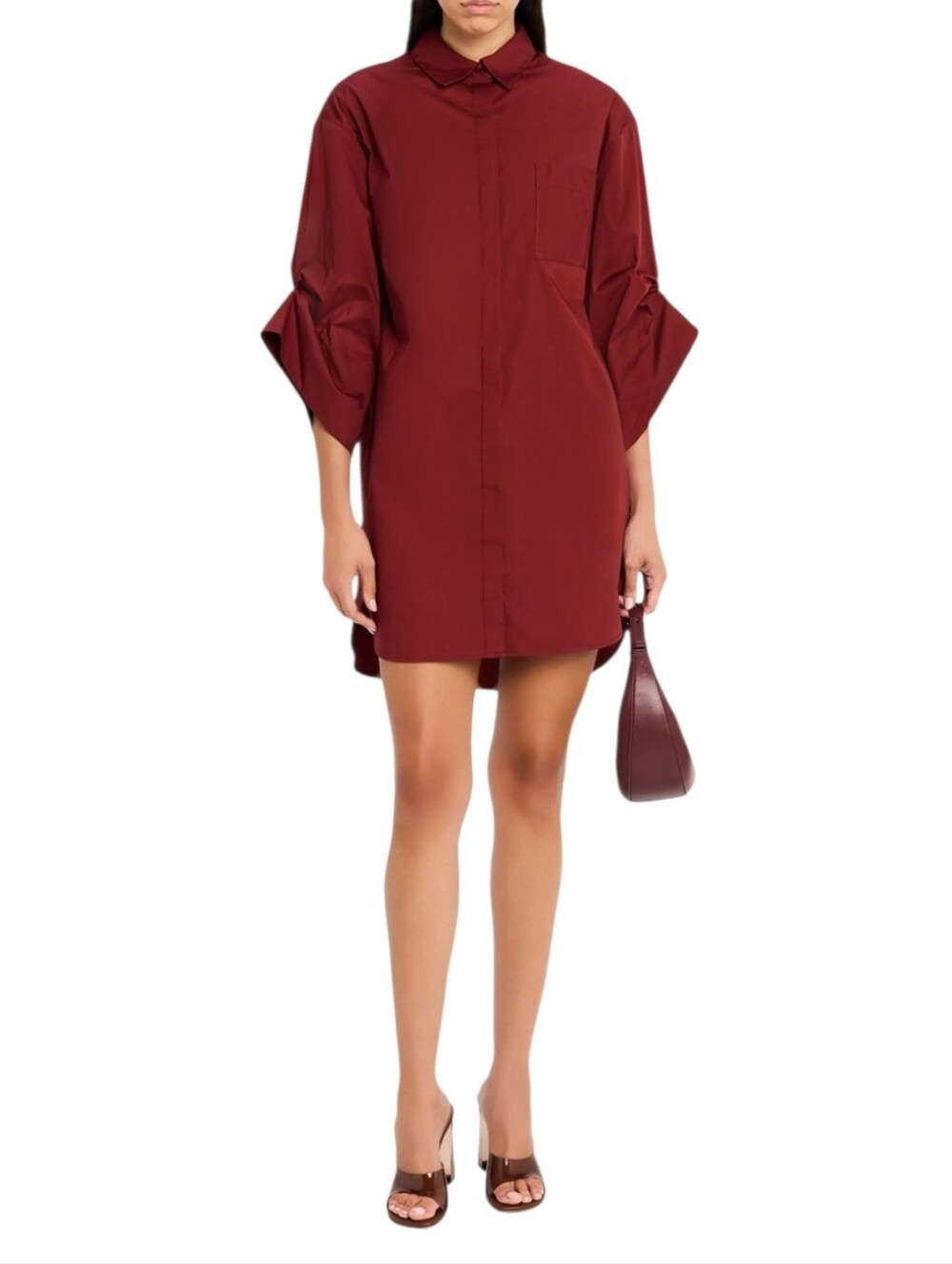 STAUD Nico Cotton Poplin Shirtdress Sangria Red Button Up Women's XS NWOT